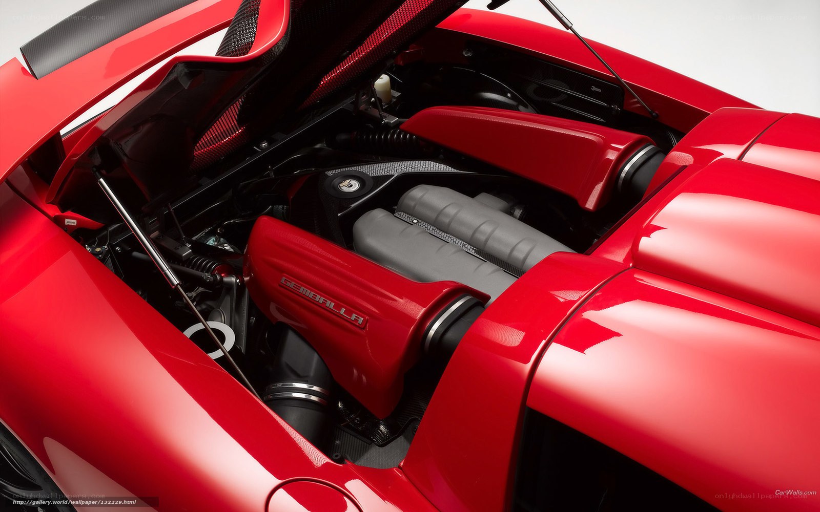Red sports car engine bay