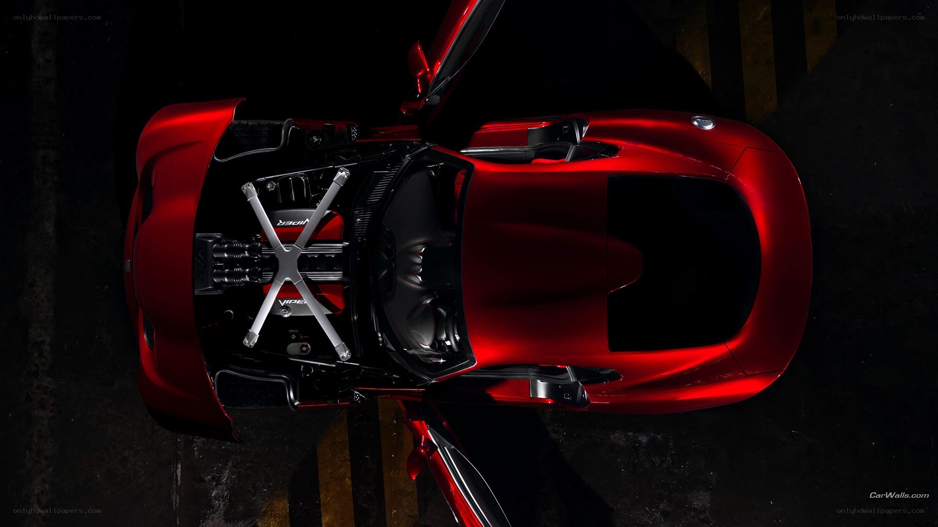Red sports car engine view