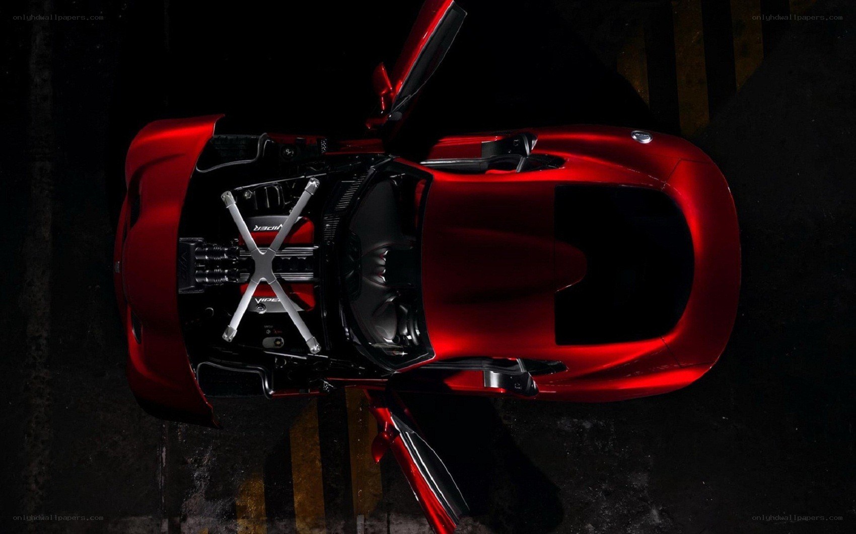 Red sports car engine view