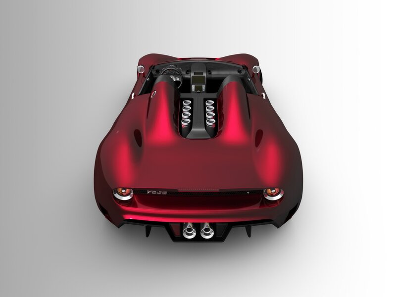 red sports car from above