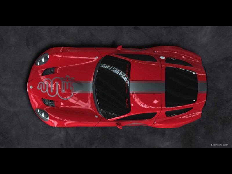 Red sports car from above
