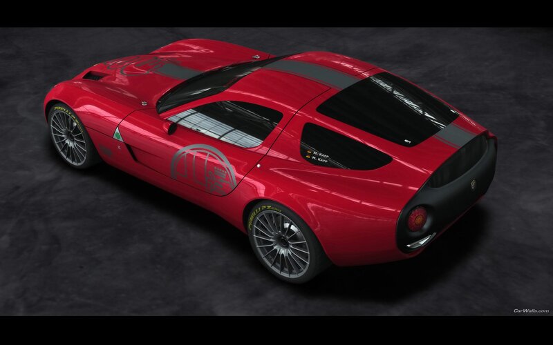 red sports car from above