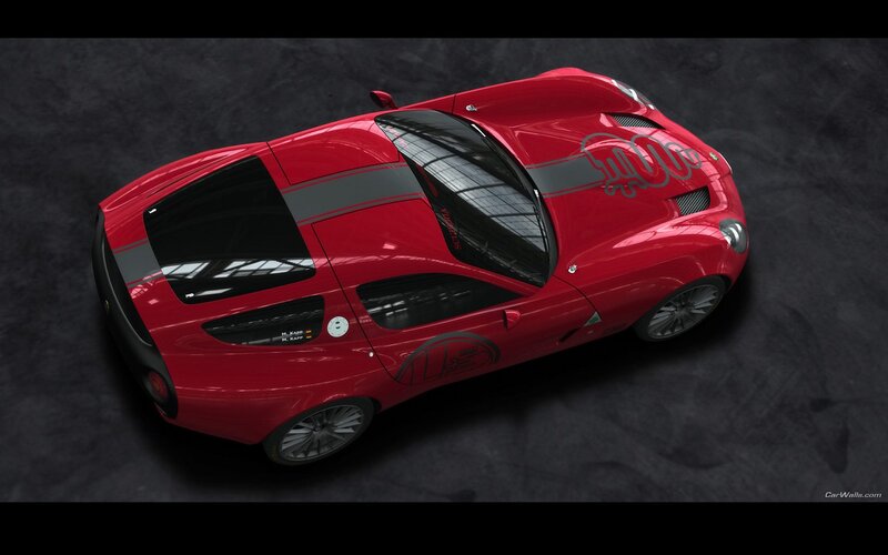 red sports car from above