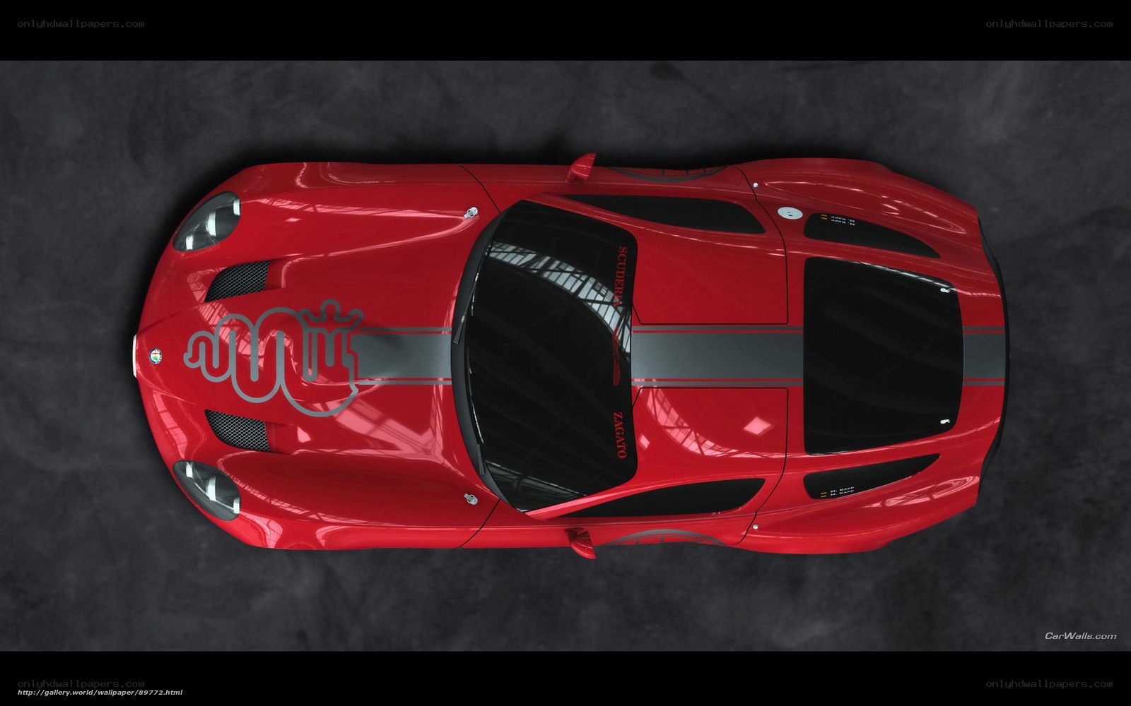 red sports car from above