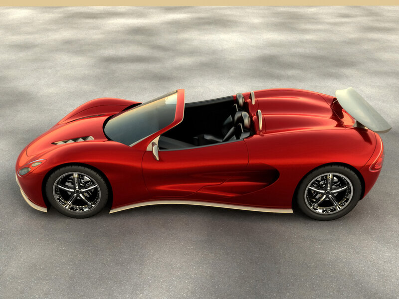 red sports car from above