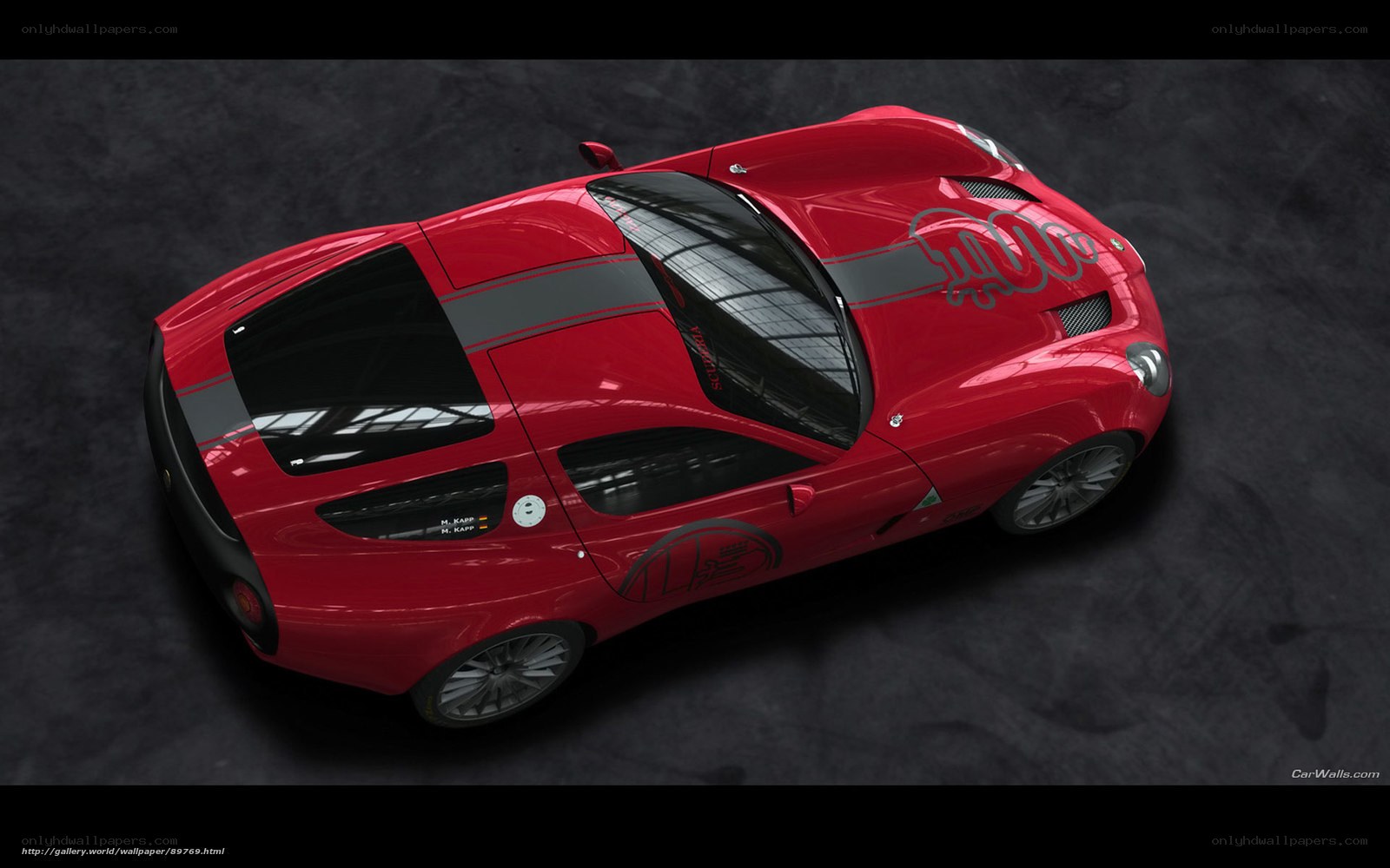 Red sports car from above
