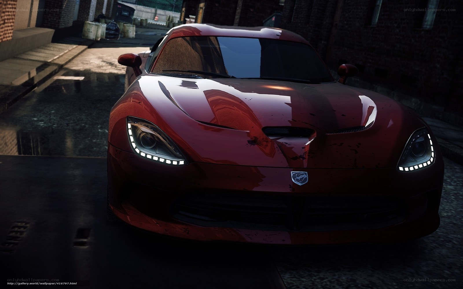 Red sports car in alley