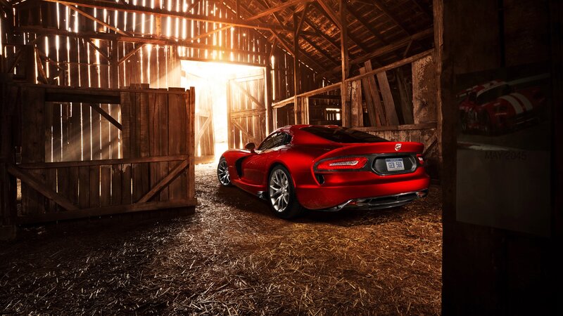 Red Sports Car in Barn — Dramatic