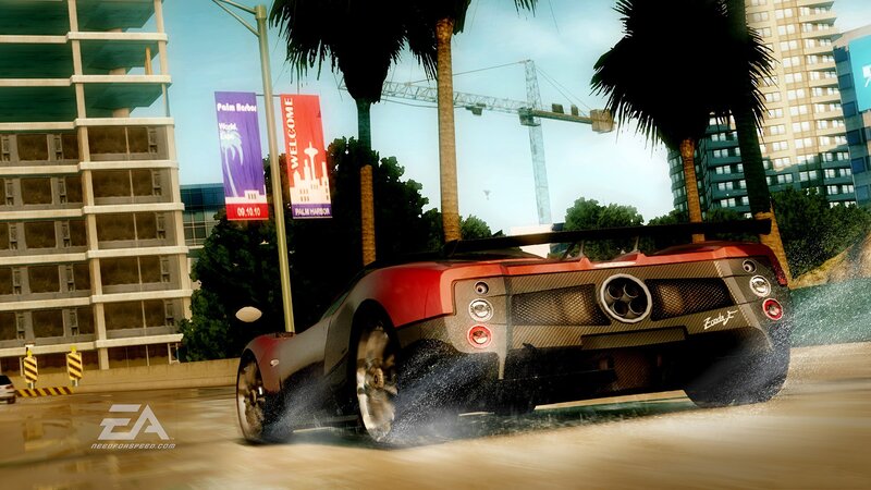 Red sports car in city