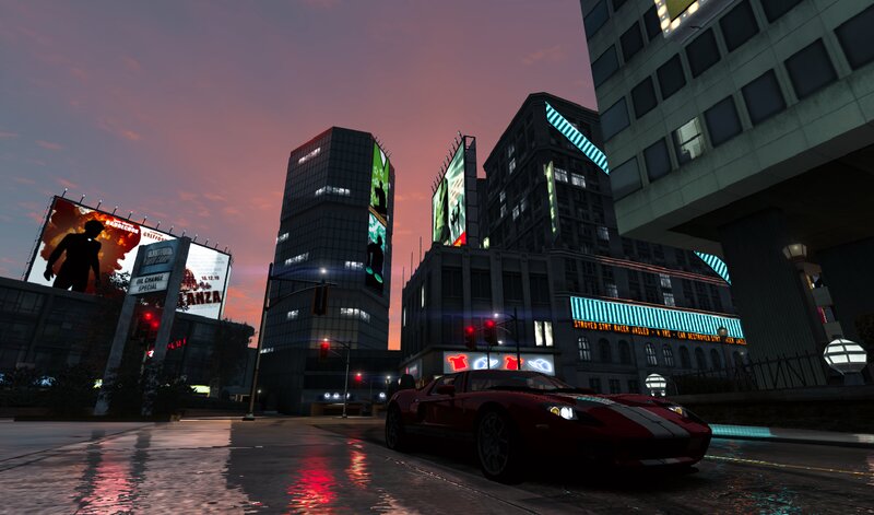 Red Sports Car in City — Dramatic, Sunset, 3d Render