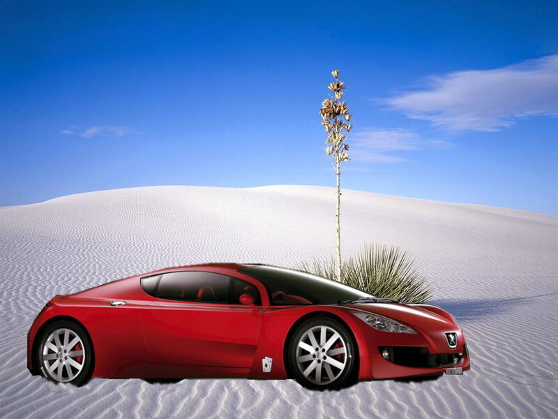 Red sports car in desert