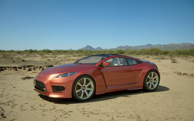 Red Sports Car in Desert — Serene
