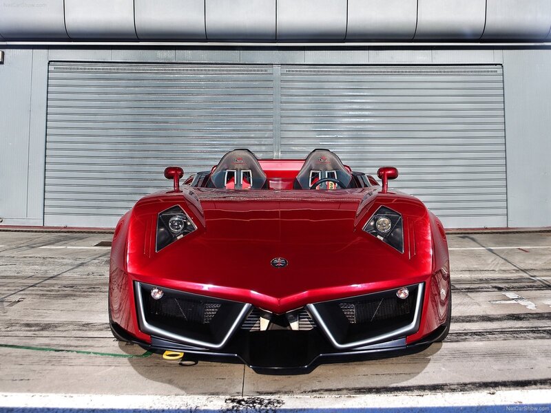 Red sports car in garage