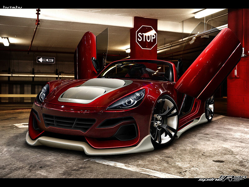 Red sports car in garage