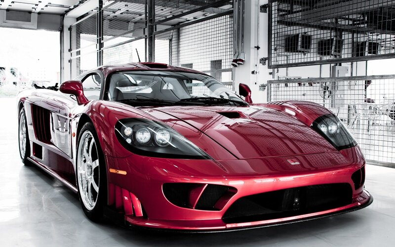 Red sports car in garage