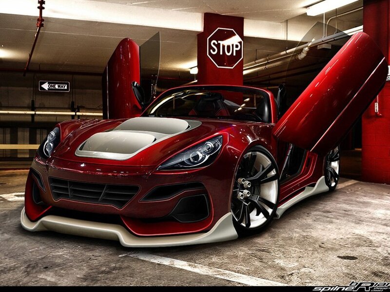Red sports car in garage