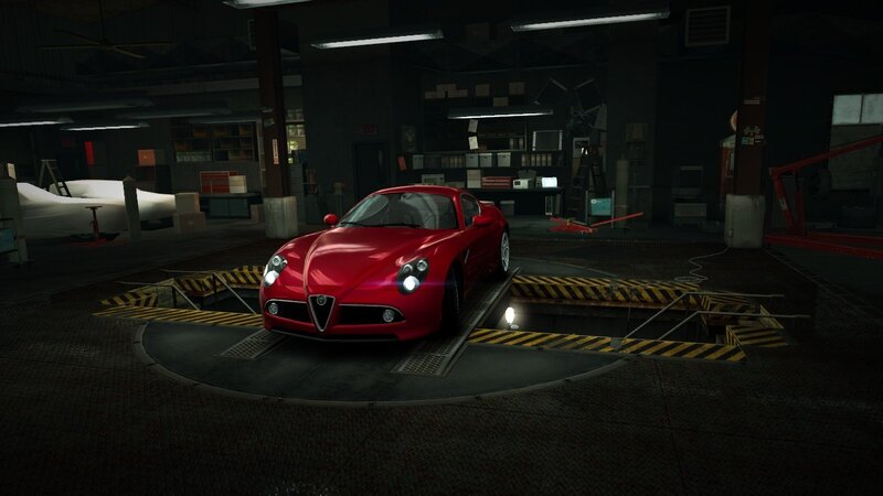 Red sports car in garage
