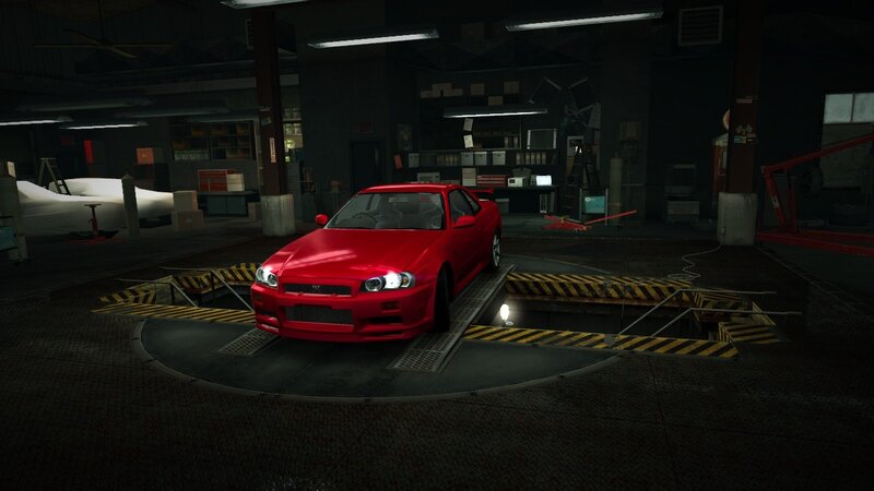 red sports car in garage