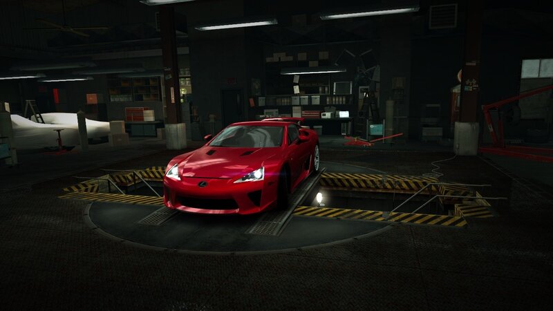 Red sports car in garage