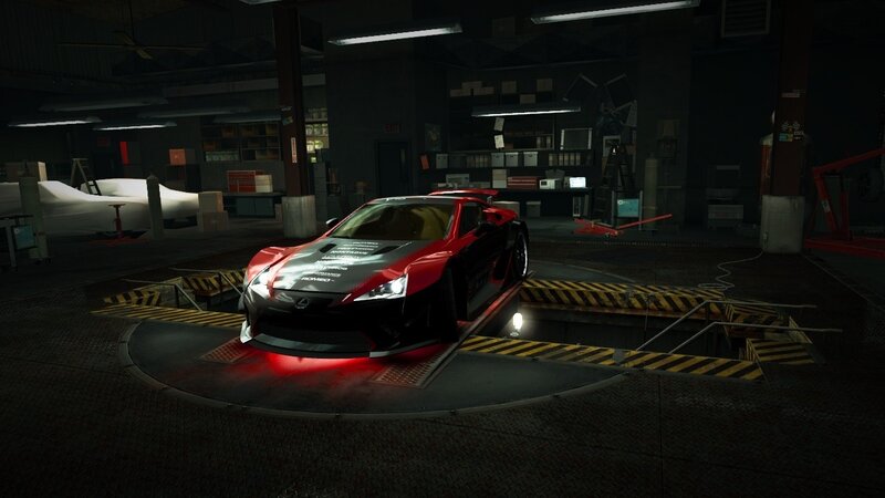 red sports car in garage