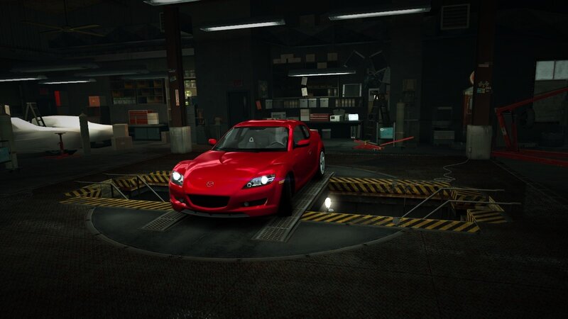 red sports car in garage
