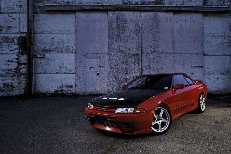 Red sports car in garage