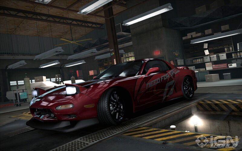 Red sports car in garage