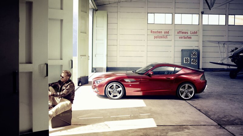 Red Sports Car in Hangar — Dramatic