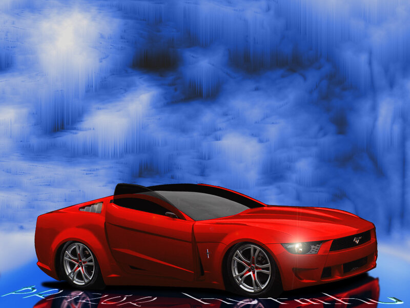 Red sports car in icy landscape