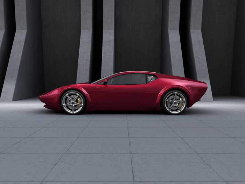 Red sports car in modern setting