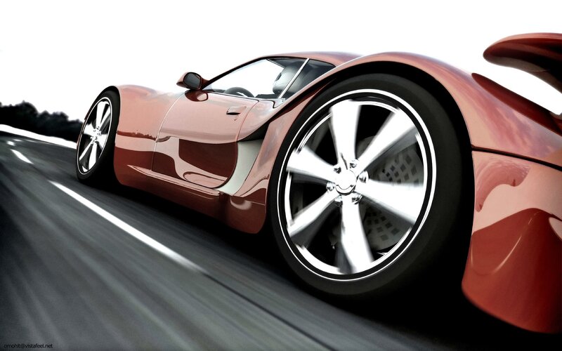 Red sports car in motion