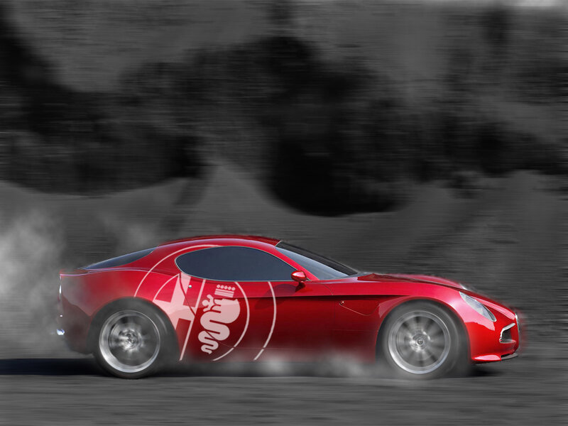 Red sports car in motion