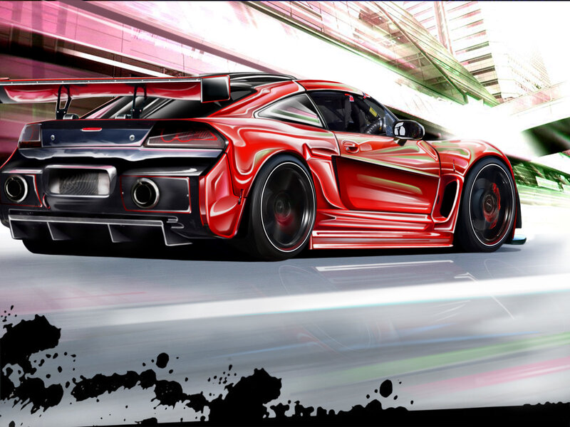 red sports car in motion