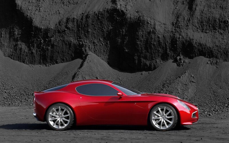 Red sports car in quarry