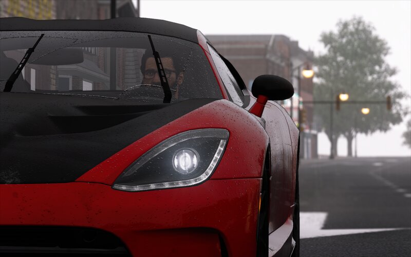 Red Sports Car in Rain — Rainy