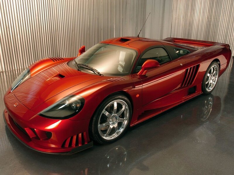 Red sports car in showroom