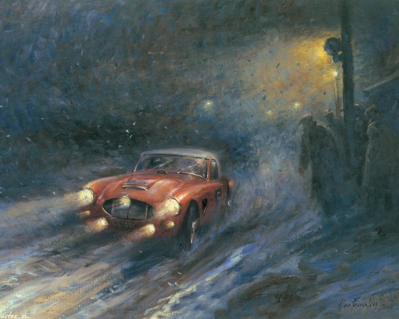 Red Sports Car in Snow — Dramatic