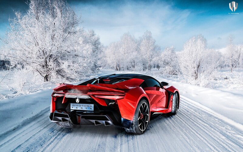 Red Sports Car in Snow — Dramatic, Winter, 3d Render