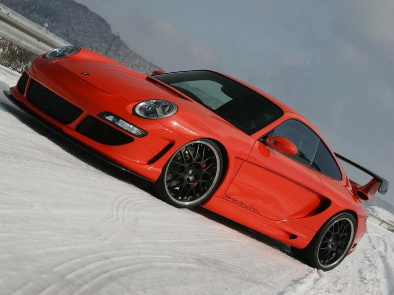Red Sports Car in Snow — Dramatic, Winter, Photograph, Mountain
