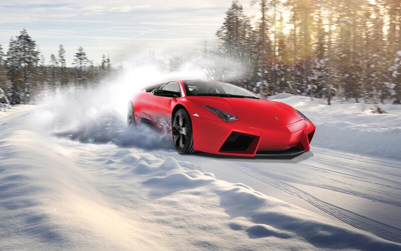Red Sports Car in Snow — Dynamic, Winter, 3d Render