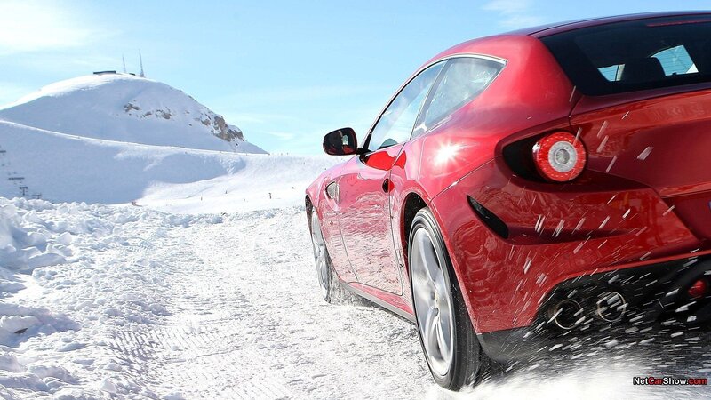 Red Sports Car in Snow — Dynamic, Winter, Photograph, Mountain