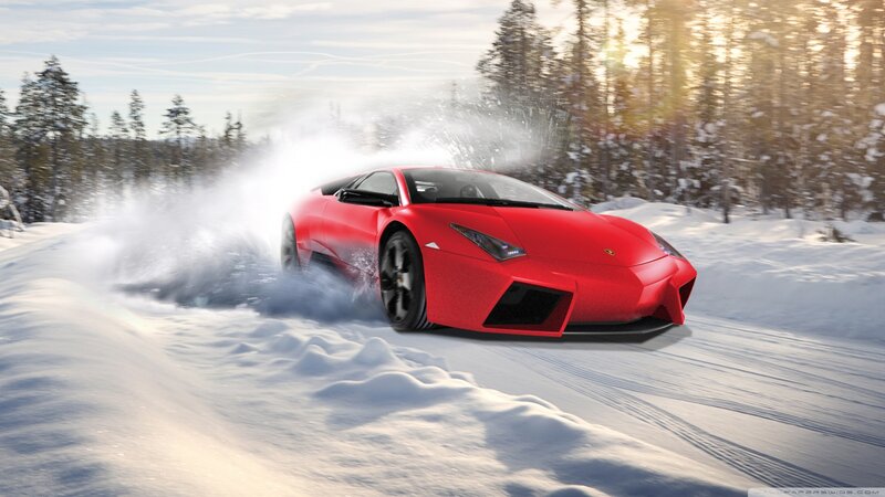 Red Sports Car in Snow — Dynamic, Winter