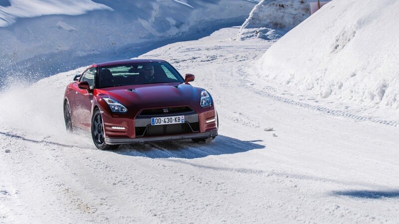 Red Sports Car in Snow — White, Dynamic
