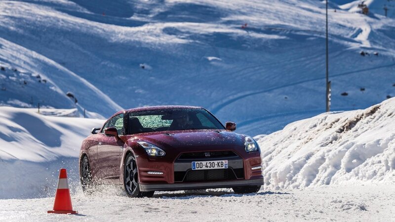 Red Sports Car in Snow — White, Dynamic, Winter