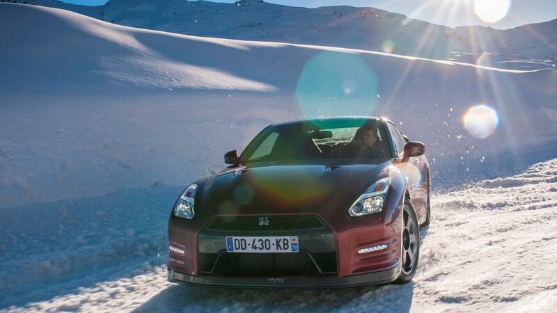 Red Sports Car in Snow — White