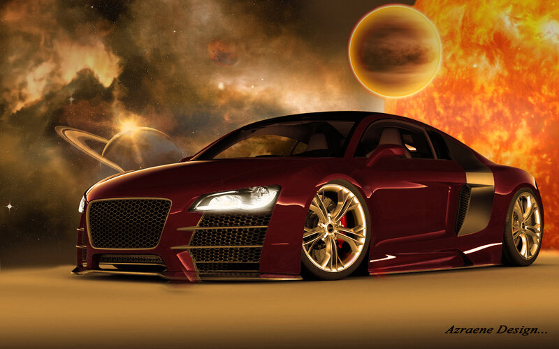 Red sports car in space