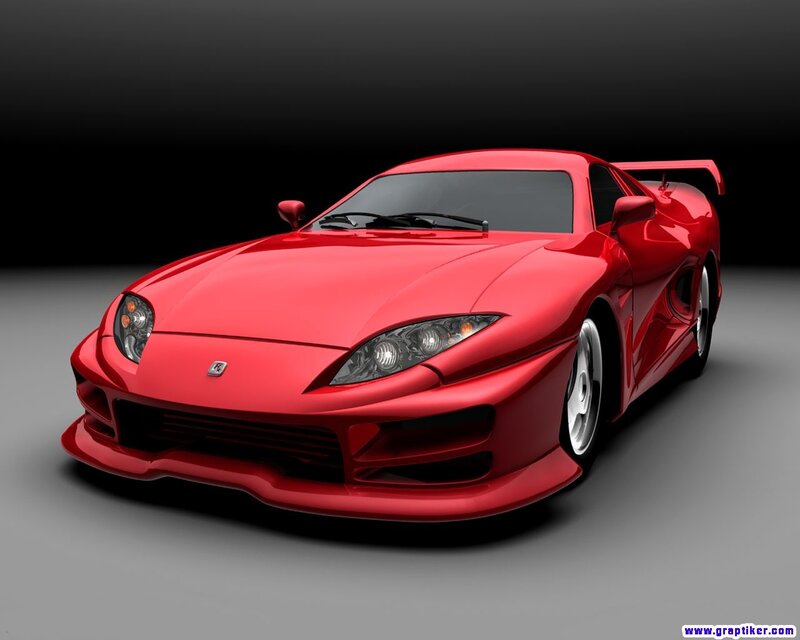 Red sports car in studio