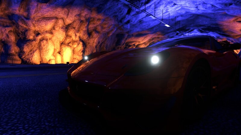 Red Sports Car in Tunnel — Blue