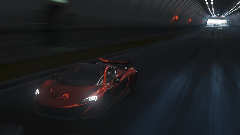 Red Sports Car in Tunnel — Dark, Dramatic