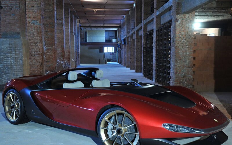 Red sports car in warehouse